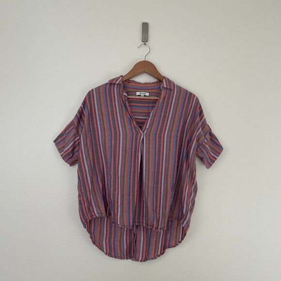 Madewell Courier Button-Back Shirt in Rainbow Stripe Size XS - Picture 1 of 6